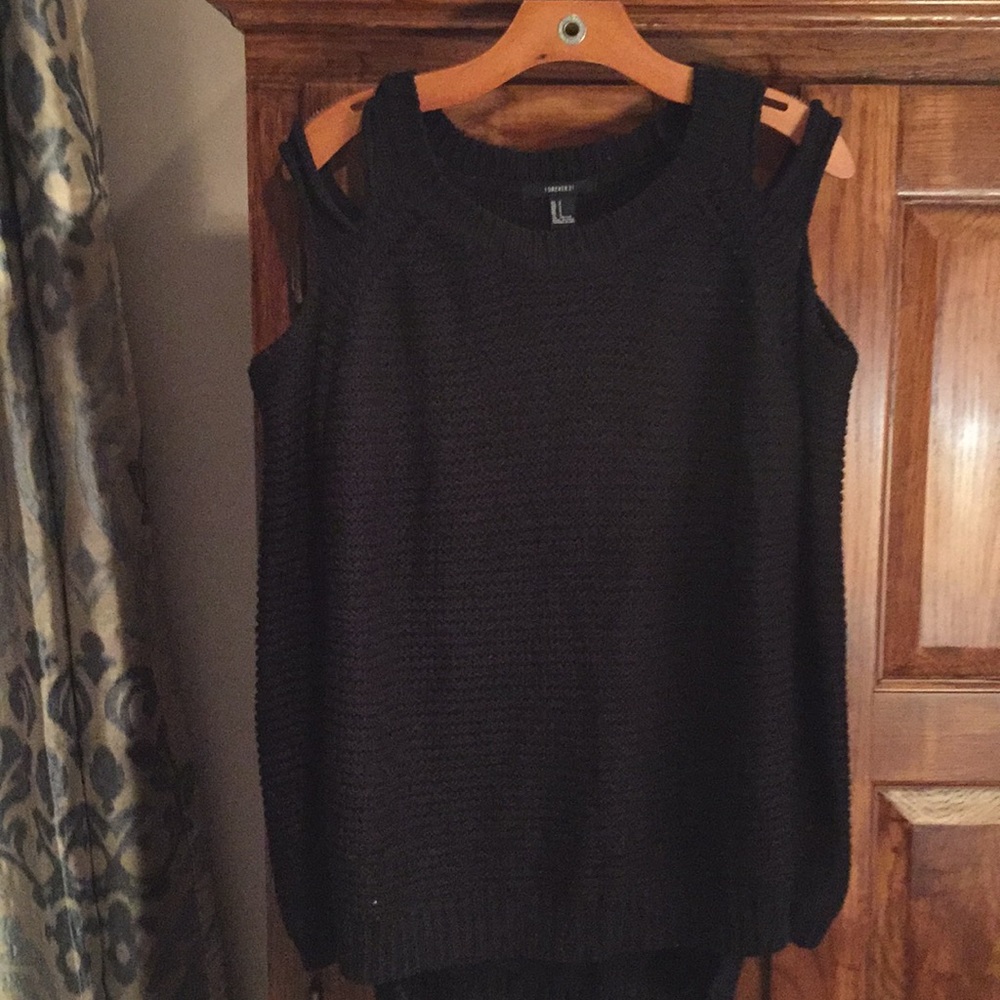 Cold shoulder black sweater